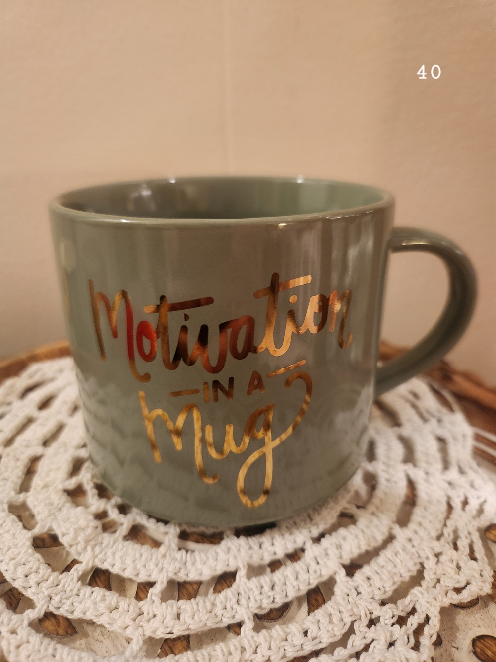 Threshold Sage Green Mug with Gold Script